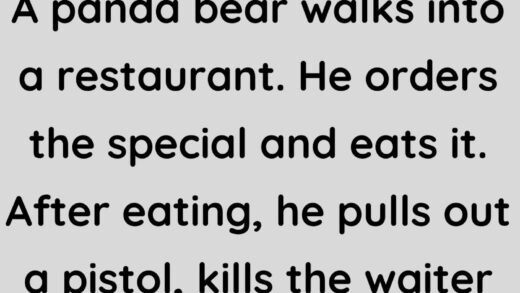 A panda bear walks into a restaurant